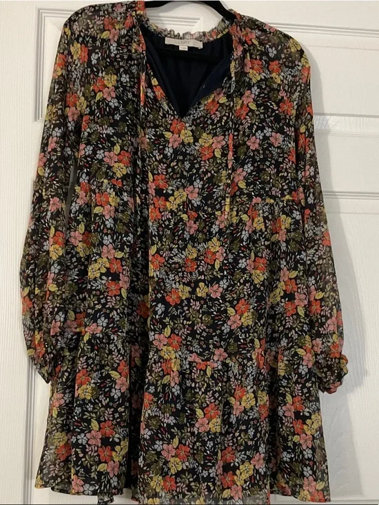 LOFT Black Floral Long-Sleeve Dress - Picture 5 of 5